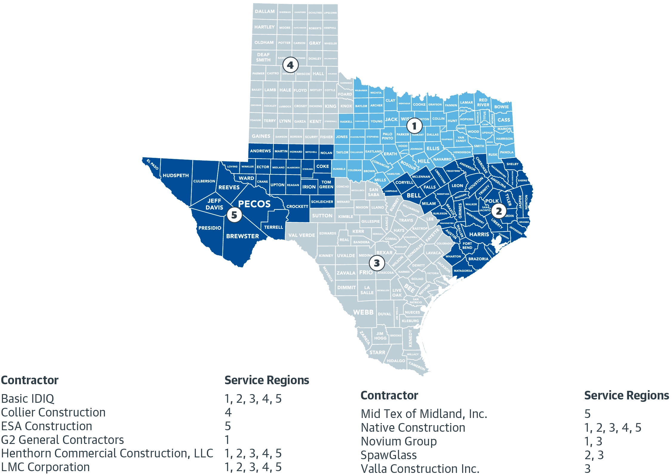 ezIQC Texas PACE Contractor Service Map