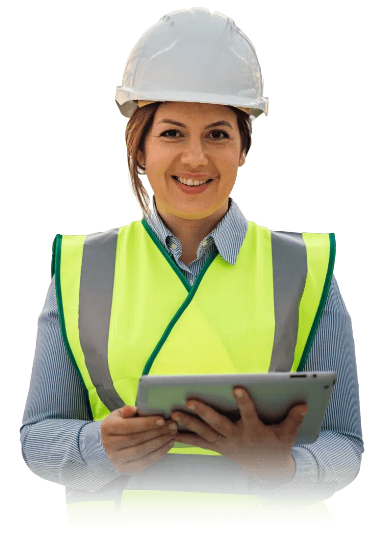 construction woman with tablet