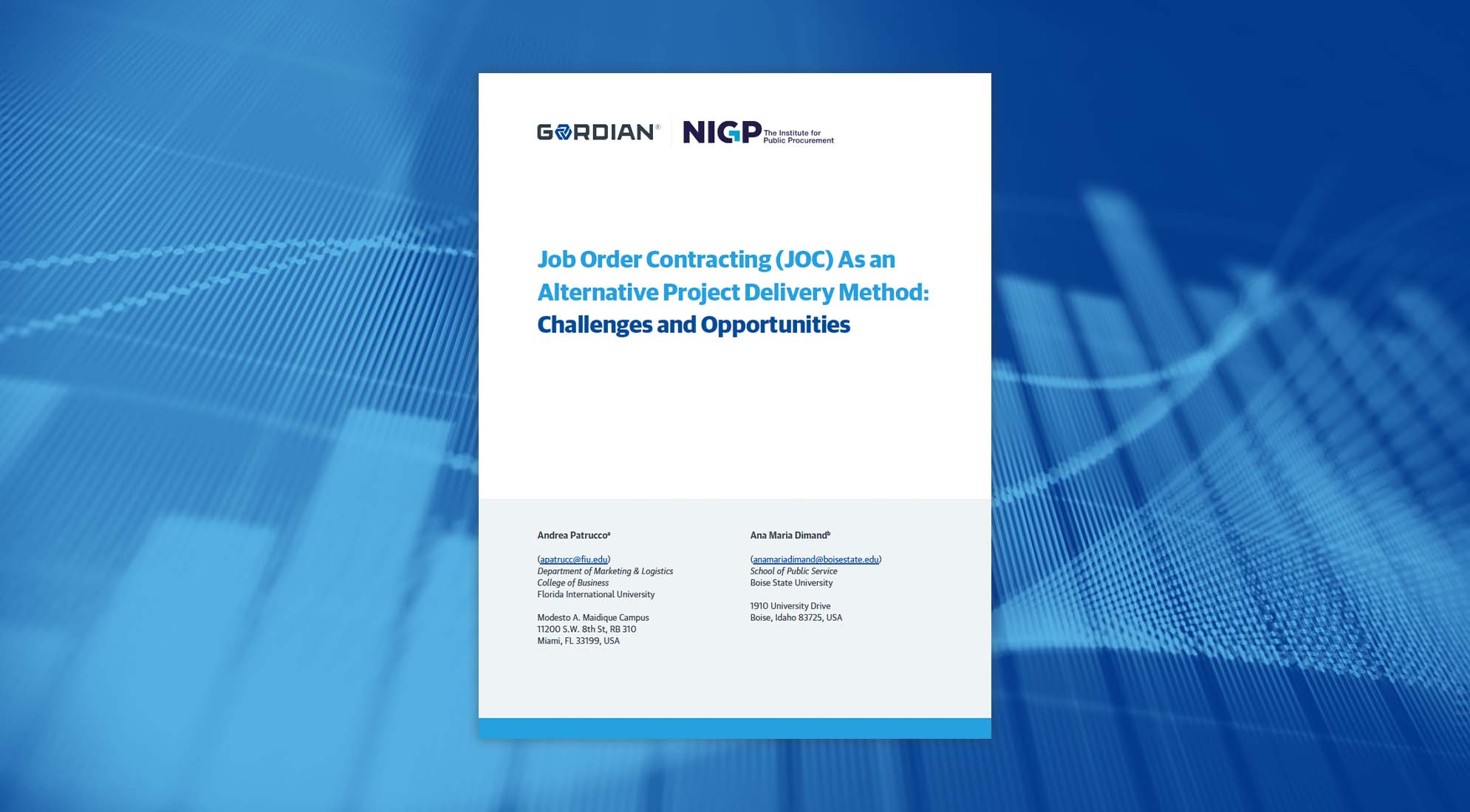 Job Order Contracting (JOC) as an Alternative Project Delivery Method: Challenges and Opportunities 1