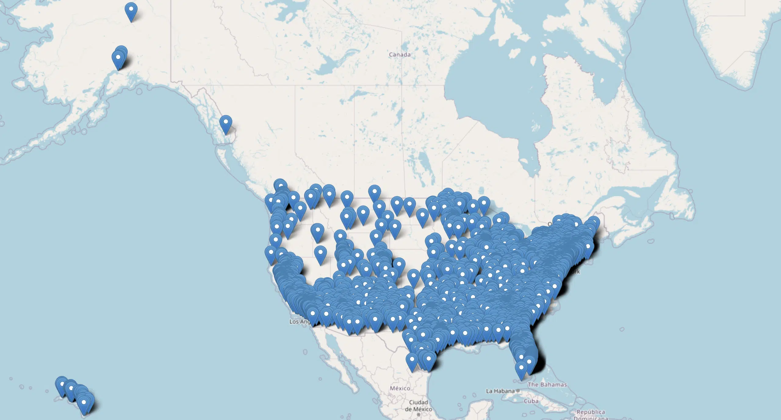 Map showing all locations Gordian has job order contracting.