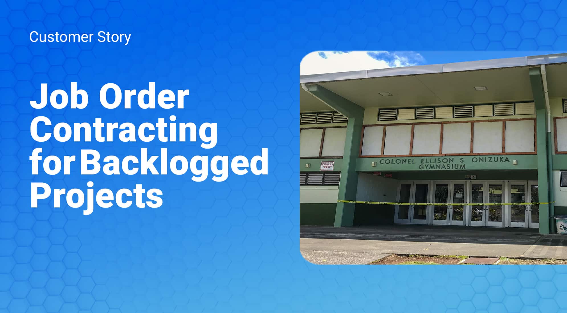 High school facade under renovation, illustrating job order contracting for addressing backlogged projects.