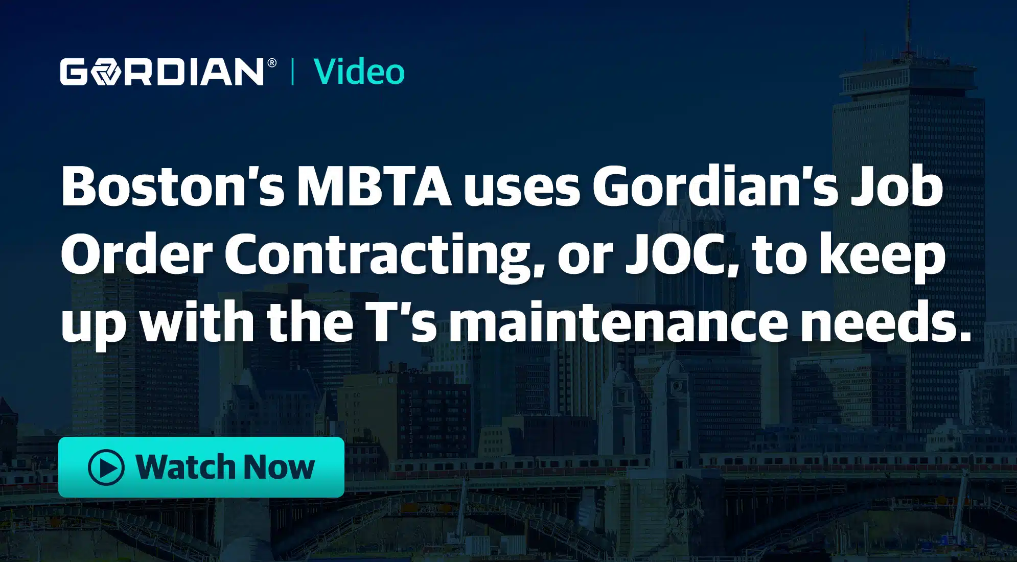 Boston's Massachusetts Bay Transportation Authority (MBTA) uses Gordian's Job Order Contracting (JOC) for its maintenance needs.