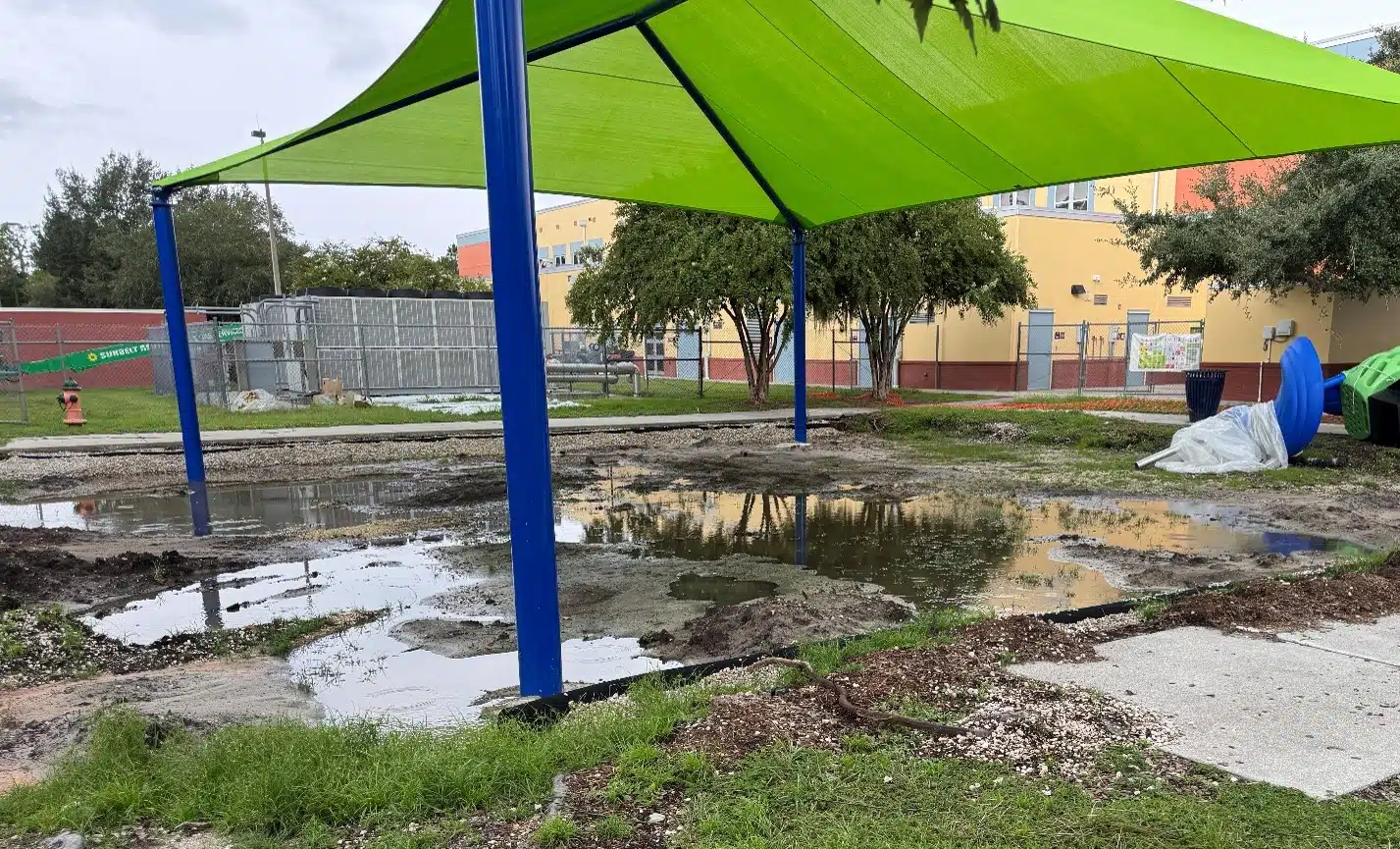 Stone-Lakes-Elementary-Playground-Flooded Major storms flooded the Stone Lakes Elementary playground after renovations began.
